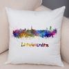 Watercolor City Skyline Cushion Cover Global Landmarks Art Print Soft Linen Living Room Bedroom Home Decor Pillow Case