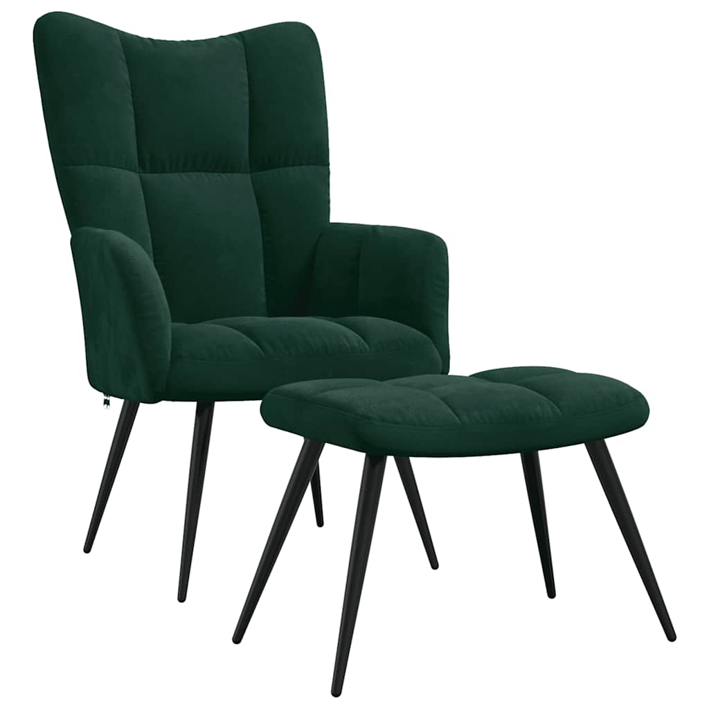 Vidaxl Armchair with Footstool, Dark Green, Upholstered In Velvet