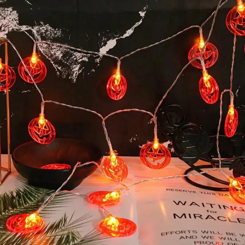 1pc 20LED Orange Flat Hollow Halloween Pumpkin Lights String Battery Powered Suitable For Home Party Garden Yard Halloween Decor
