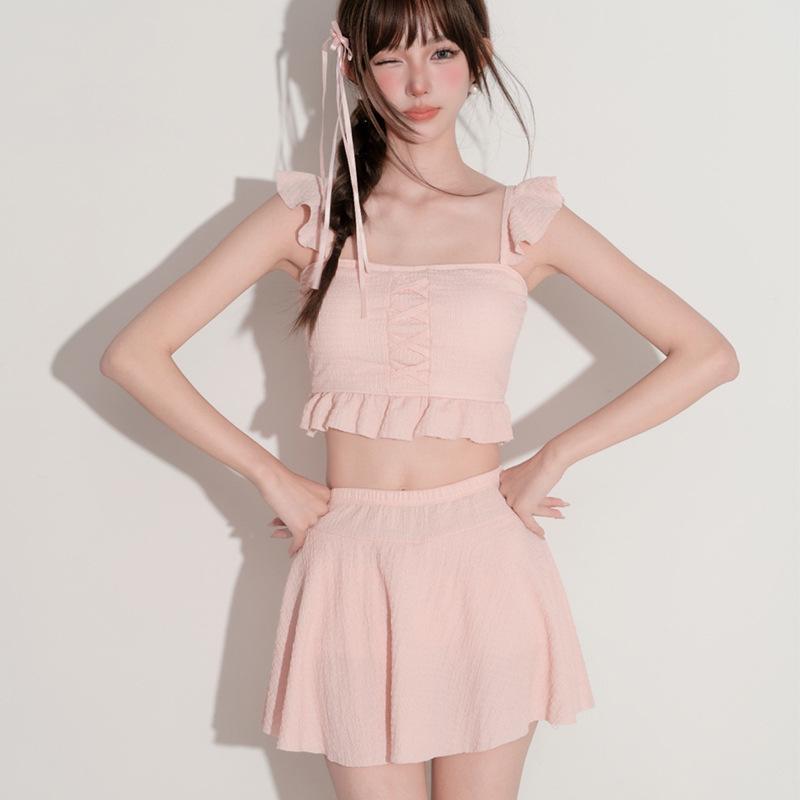 Women’s Sexy Slim Gathered Swimsuit with Split Skirt - 2025 Hot Spring Fashion