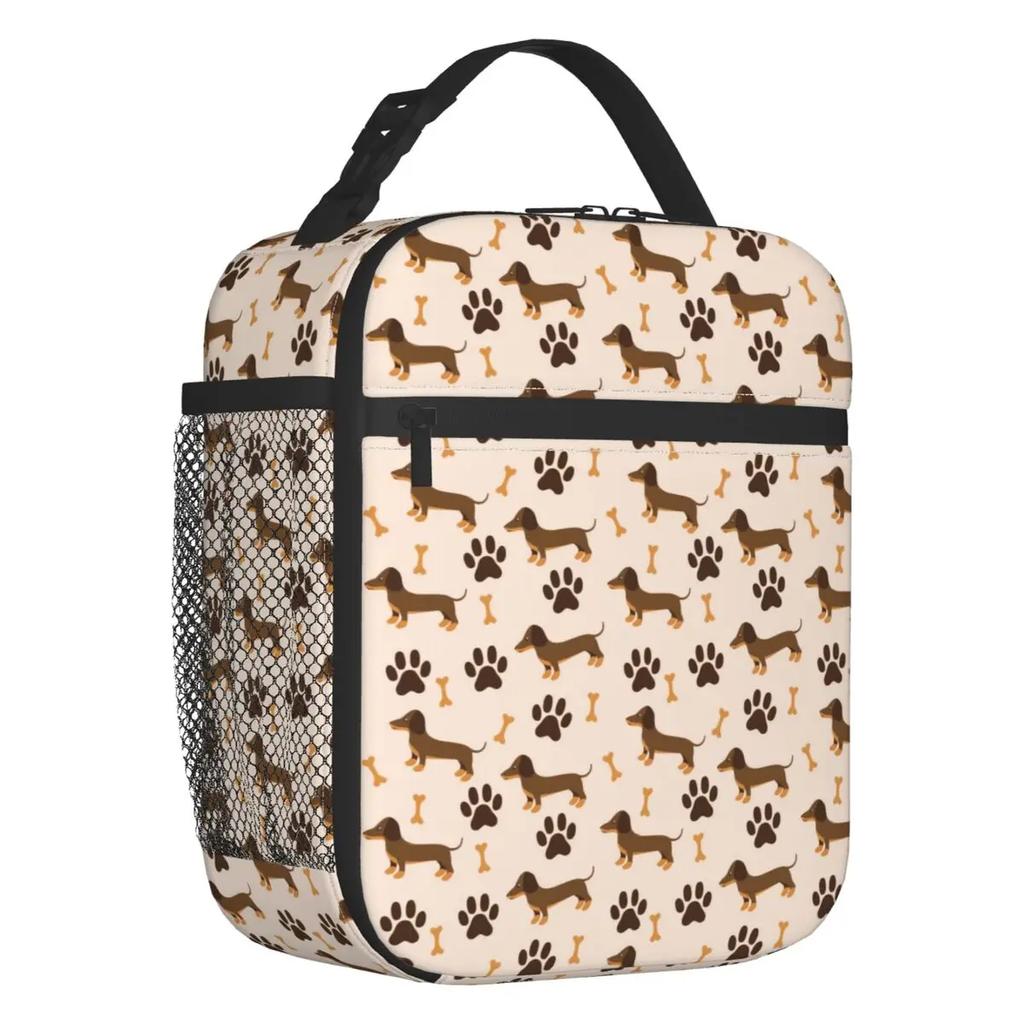Long Hair Dachshund Sausage Dog Print Thermal Insulated Lunch Bags Pet Wiener Portable Lunch Container School Storage Food Box