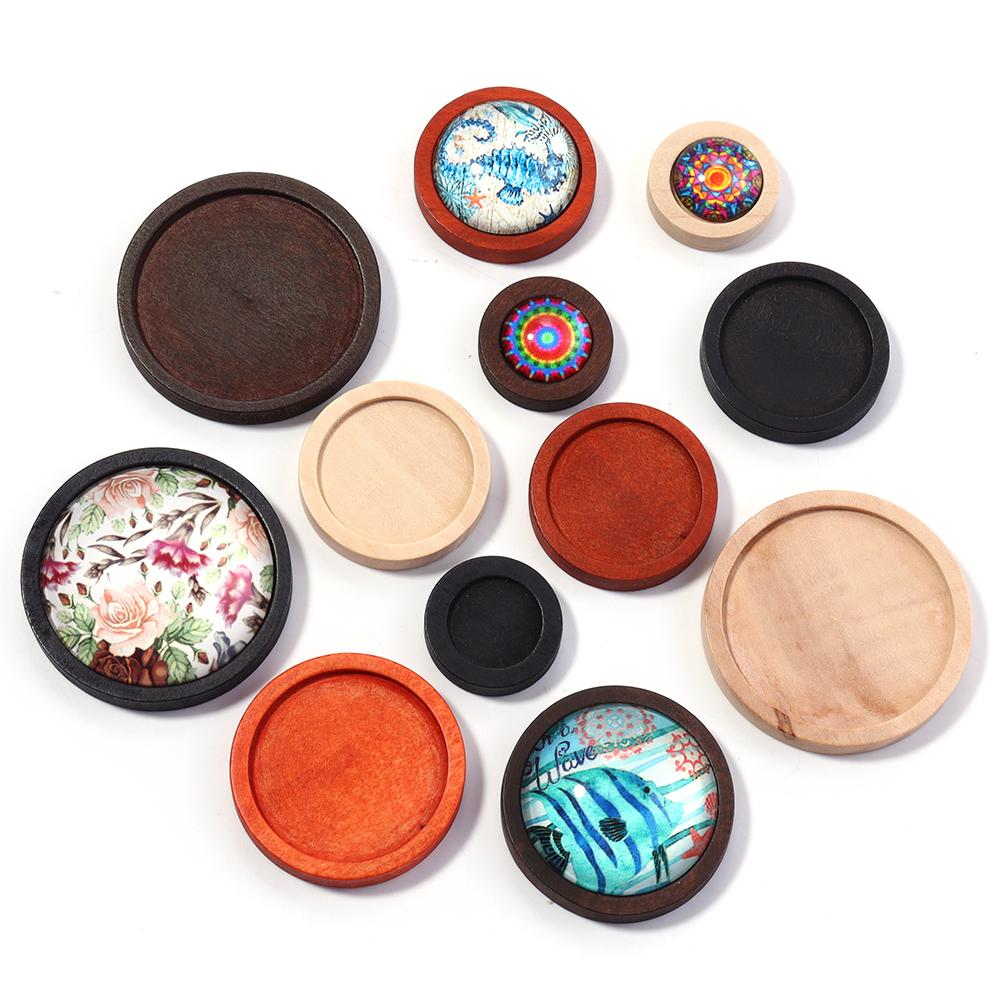 10Pcs Natural Wooden Cabochon Cameo Base Vintage Round Blank Setting Tray For Necklace Jewelry Making Findings Home Decoration