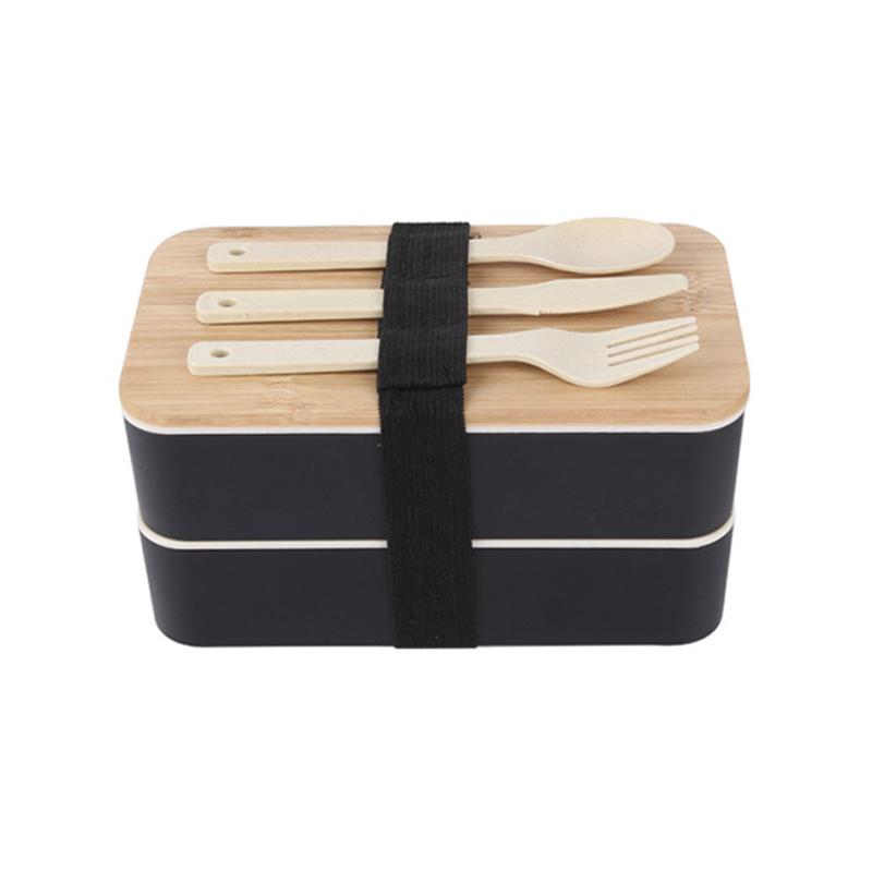 

MeyJig Bento Box 2-слойный ланч-бокс герметичный контейнер для здоровой пищи из пшеничной соломы чёрный