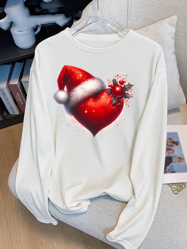 (Asian Size) Bow Tree Style Print T Shirt Christmas New Year Graphic Tee Women Autumn Winter Casual Fashion Top Clothing Long Sleeve T-shirts