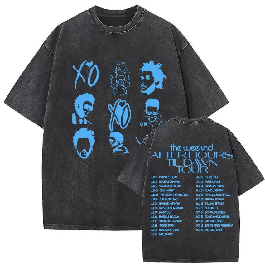 The Weeknd XO Tour 2026 Vintage Washed T Shirt Men Women Pop Music Short Sleeve T-Shirts Rap Hip Hop Gothic Clothing T-shirts