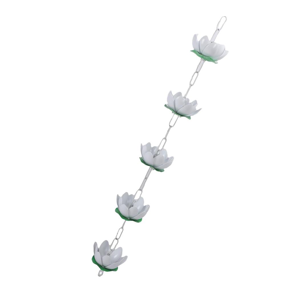 Sleufgoot Regenketting Buiten Dakgoot Regenwater Aluminium Opvanger met Haken 5 Bloemen voor Dakranden Wit 110cm