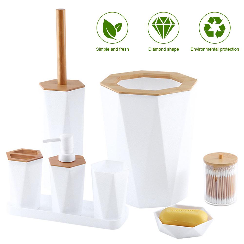 8Pcs Bathroom Set with Cup Holder Dish Dispenser Bin Brush Bathroom Accessories Set - Soap Dish Dispenser Trash Can Toilet Brush