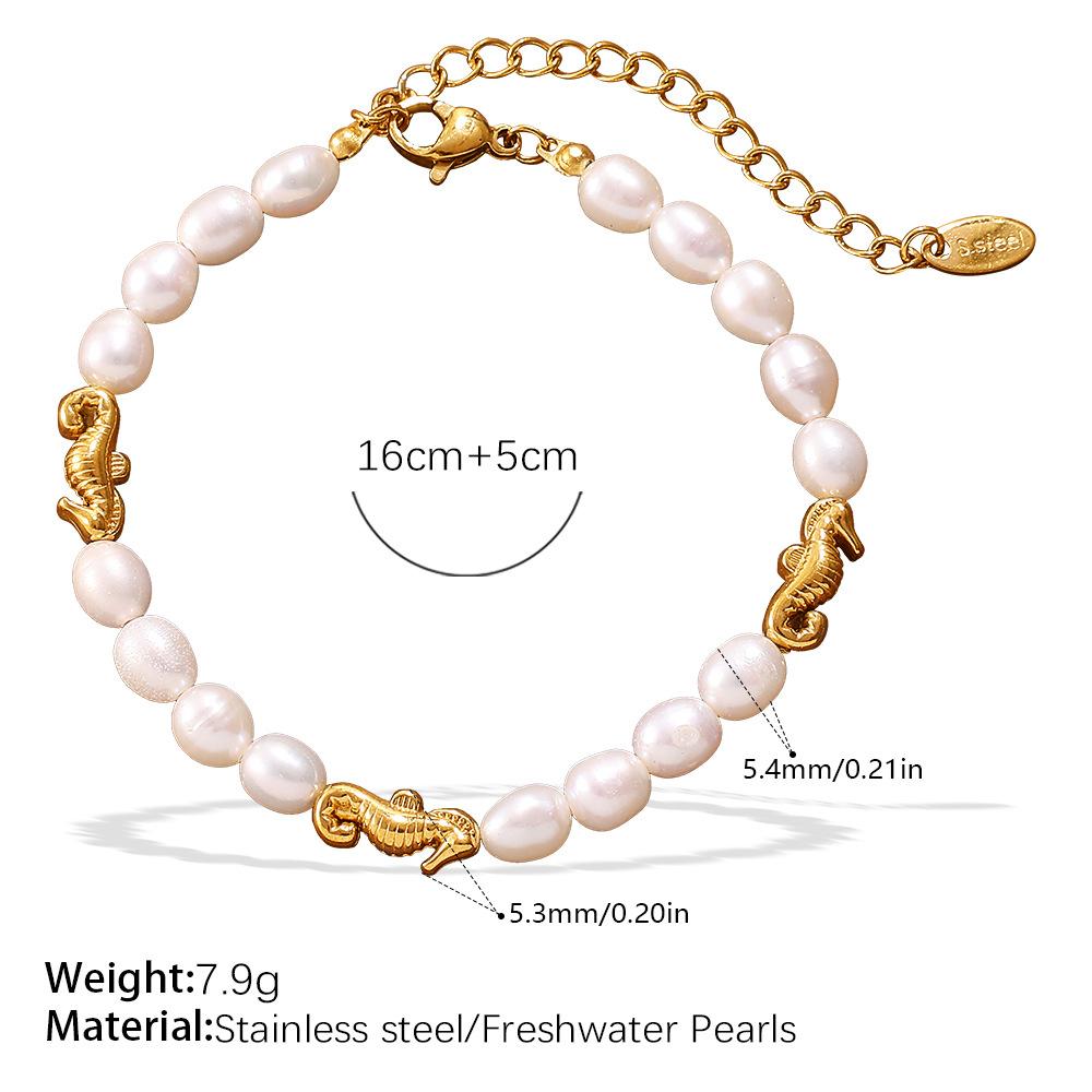 French Oval Buckle Freshwater Pearl Bracelet Stainless Steel Gold Plated Temperament Light Luxury Pearl Necklace Jewelry Women