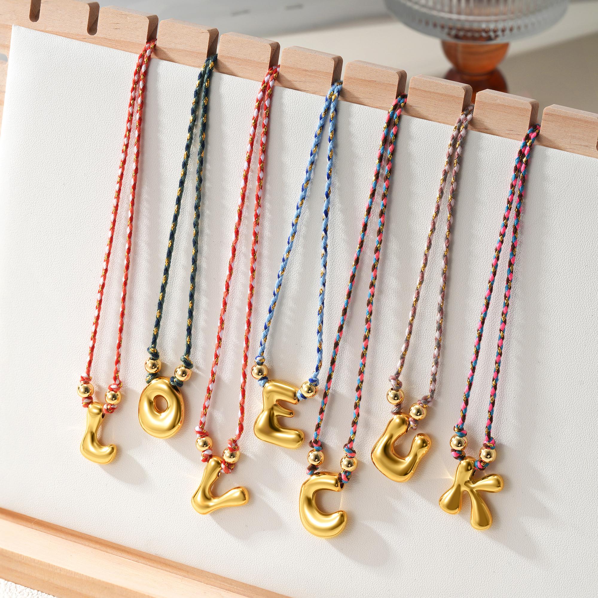 

Colorful Woven Rope Gold Color Chunky Letter Pendant Necklace Trendy 18K Gold Plated Initial Alphabet Jewelry Gifts for Women A золотой