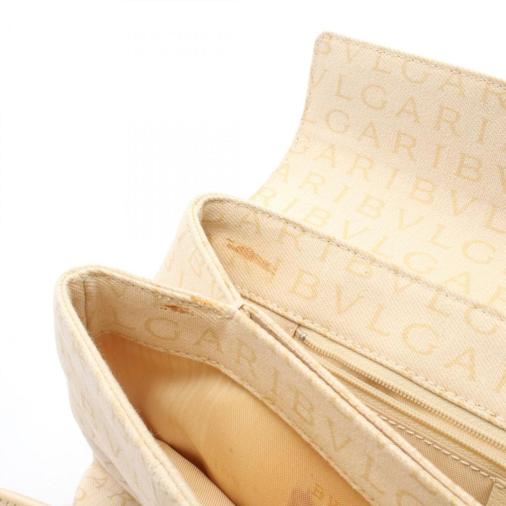 Used BVLGARI Logo Mania Handbag Canvas Leather Beige Beige Used Women