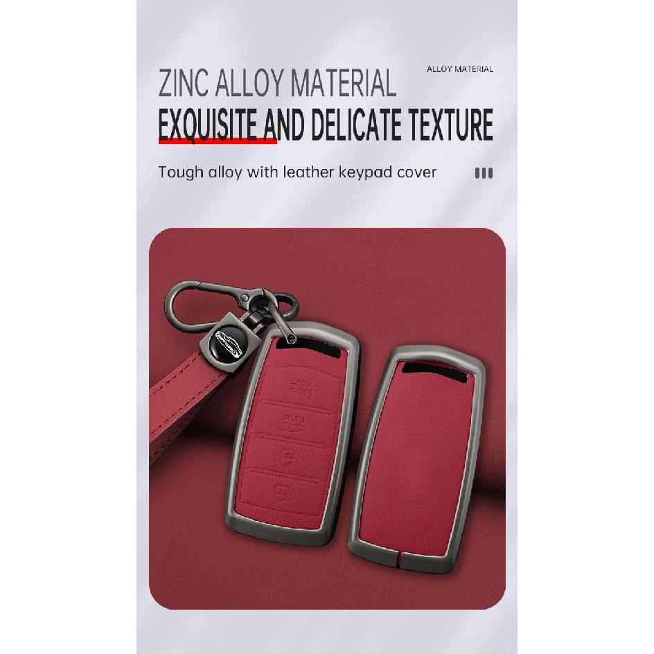 Leather Metal Shell Car Key Fob Cover Case Compatible With Genesis G70 2020