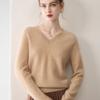 Women's 100% Cashmere V-Neck Long Sleeve Slimming Knit Pullover