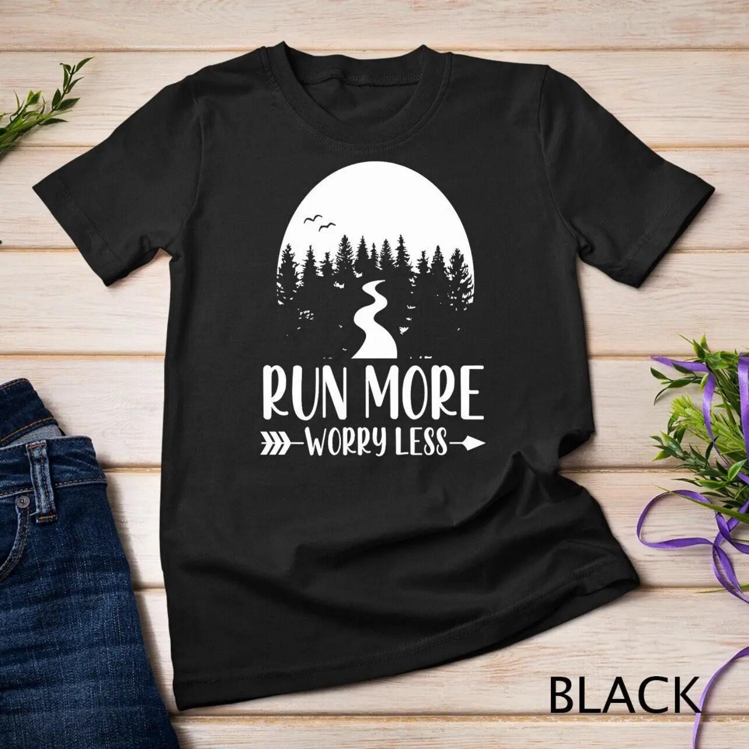Run More Worry Less Running and Jogging Premium T Shirt S чёрный