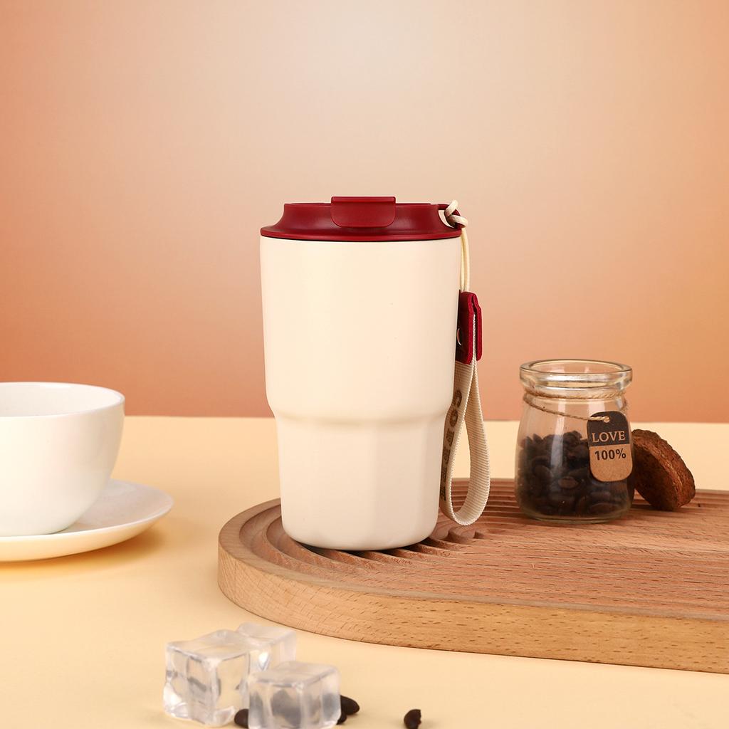 The New Octagon Coffee Cup Stainless Steel Double-layer Vacuum Vacuum Cup Will Carry The Rope Car Accompanying Cup