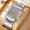 SKMEI 9383 Men's Quartz Watch for Men Stainless Steel Fashion Sports Waterproof Silver Wrist Watch Luxury New Simple Square