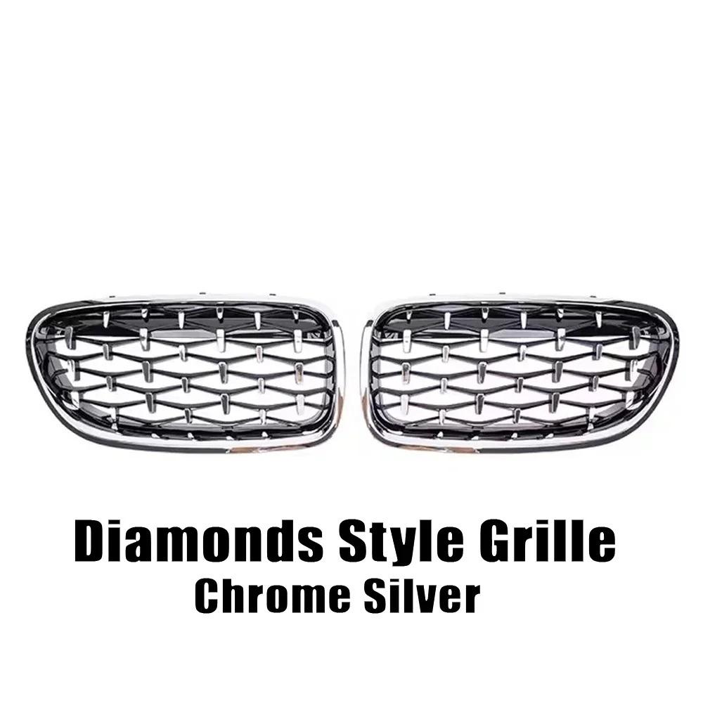 

Silver Diamonds Style Upper Racing Grilles For BMW 5-Series F10 F18 2010-2017 Front Bumper Dual Slats Grills Diamond-Silver
