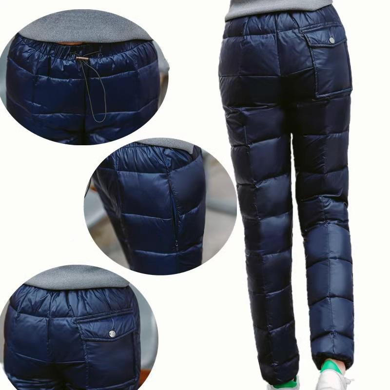 Women Men's Down Pants Winter High Waist Warm Straight Female Casual Trousers