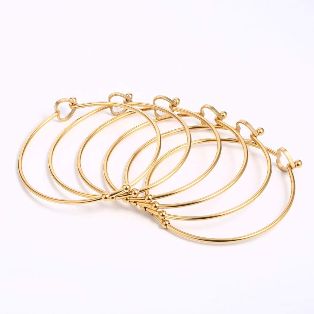 ALEXCRAFT Wholesale 6PCS 14K Gold Stainless Steel Bracelet Bangle Open Blank Wire Charm Bangle Bulk for Jewelry Making