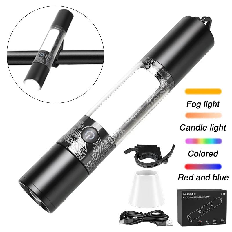 X49 Multifunctional Zoom LED Flashlight Rechargeable COB Camping Lamp  W/ Hammer Hook & Magnet Self-defense Safety Hammer Torch
