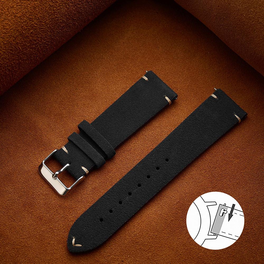 

Ремінець із м якої замші зі швидким зняттям 14 мм 16 мм 18 мм Браслет 20 мм 22 мм Коричневі ремінці для годинника Браслет з телячої шкіри Жіночі та чоловічі аксесуари 20mm чорний