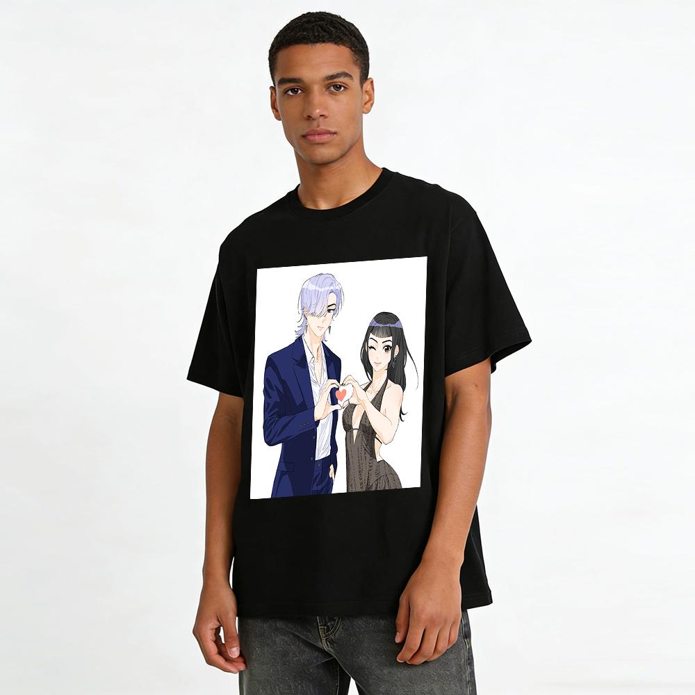 Couple Heart Gesture Print Matching Tops Fashion Sweet Cool Style For Dating Couple Wear Pure cotton T-shirt