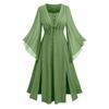 Women V Neck Long Sleeve Lace Up Maxi Dress with Split Hem and Flared Cuff Retro Style for Casual or Special Occasions