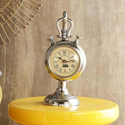 Hanging Table Clock with Metal Dial and Curved  Metal  Stand