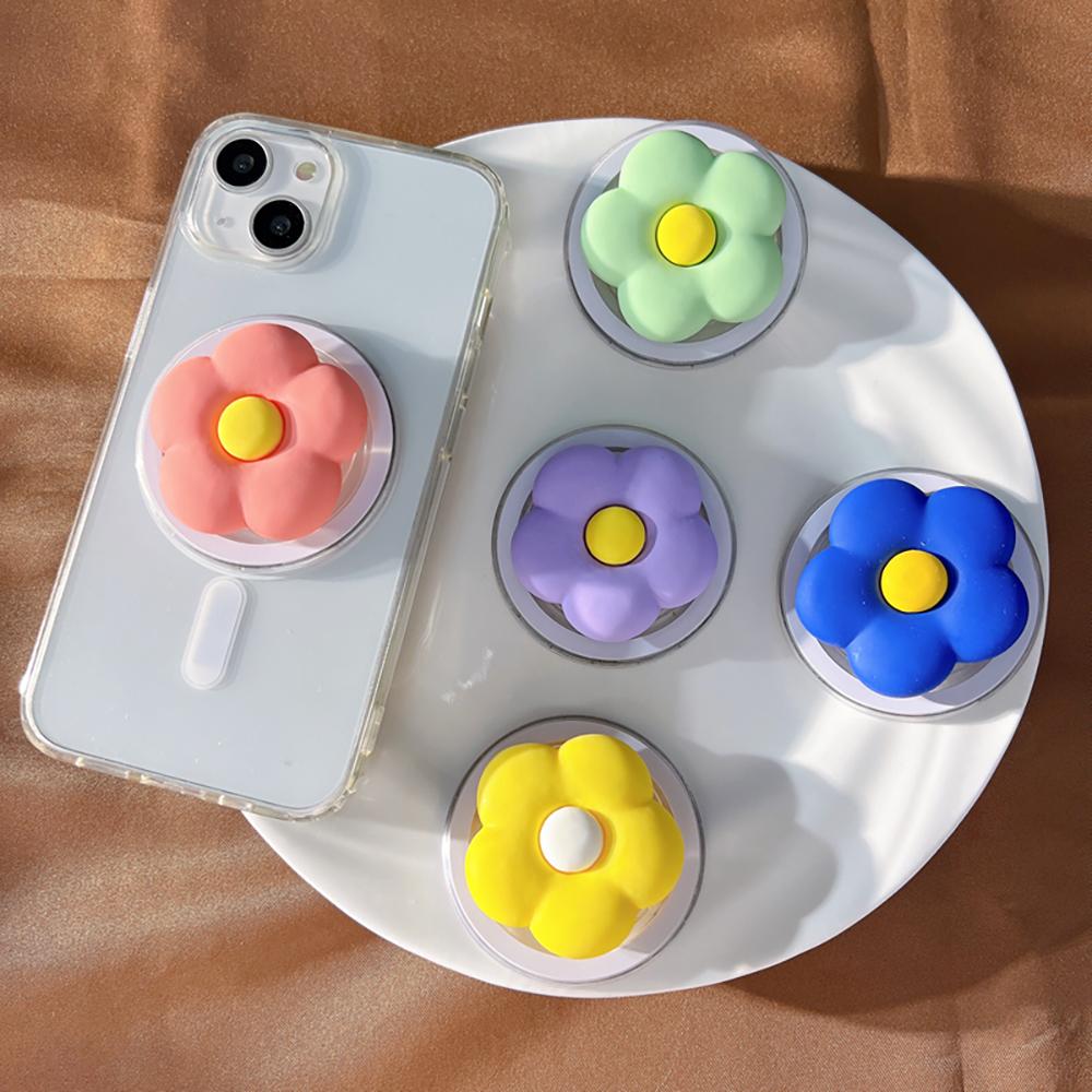 Korean Cute 3D Silicone Flower For Magsafe Magnetic Phone Griptok Grip Tok Stand For iPhone Wireless Charging Holder Finger Ring