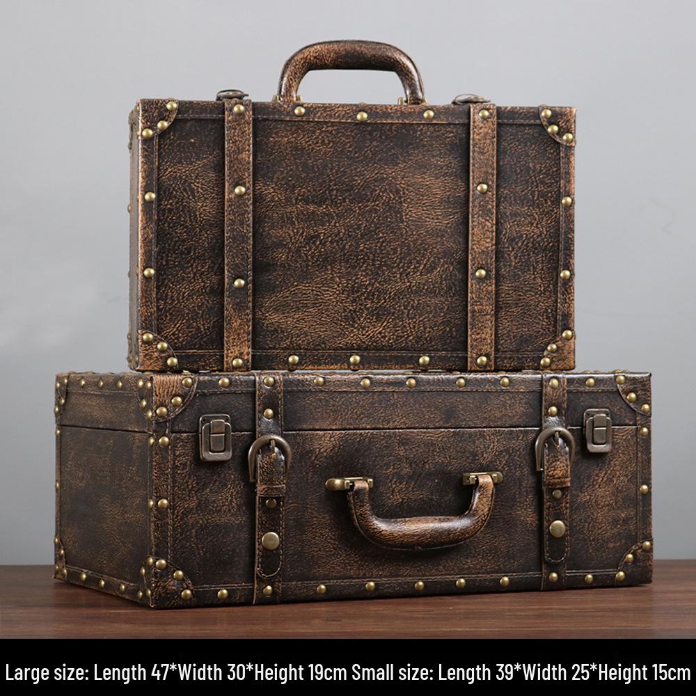 Vintage American Retro Leather-Wooden Suitcase Display and Photography Prop