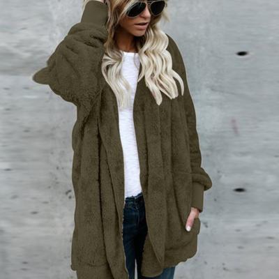 Damesmode jack met capuchon, winterjas met lange mouwen, bedrukte kat, dubbelzijdig pluche
