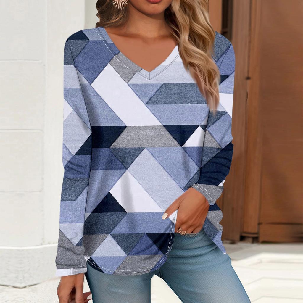 Women's T Shirt Retro Print Long Sleeve Daily Weekend Daily Basic V Neck Regular  Fall Winter Tops