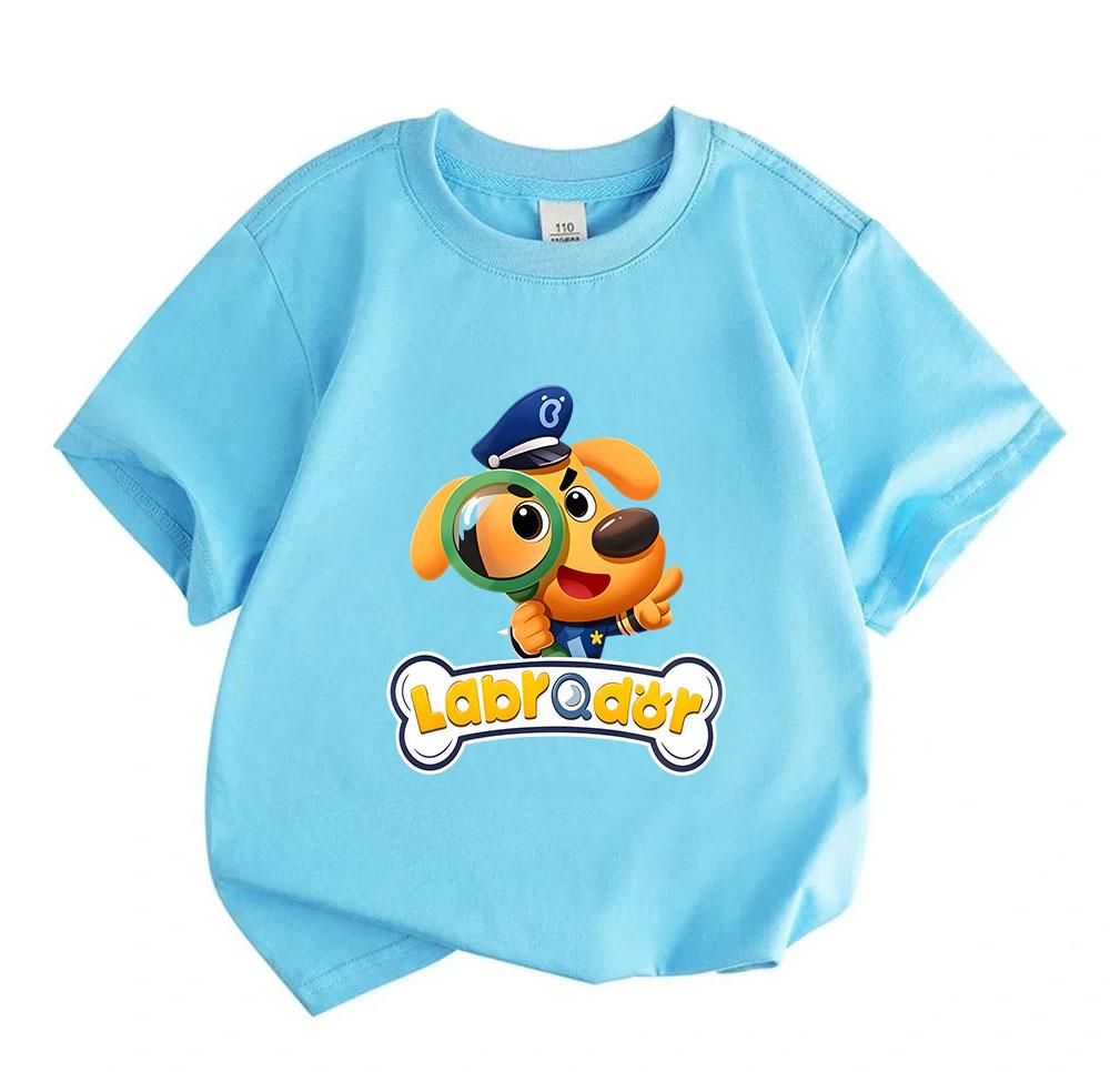 Kids Boys Girls 100% Cotton Crew Neck Short Sleeve T-Shirt, Cute Cartoon Detective Puppy Printed Casual Comfortable Breathable Summer Top for School D