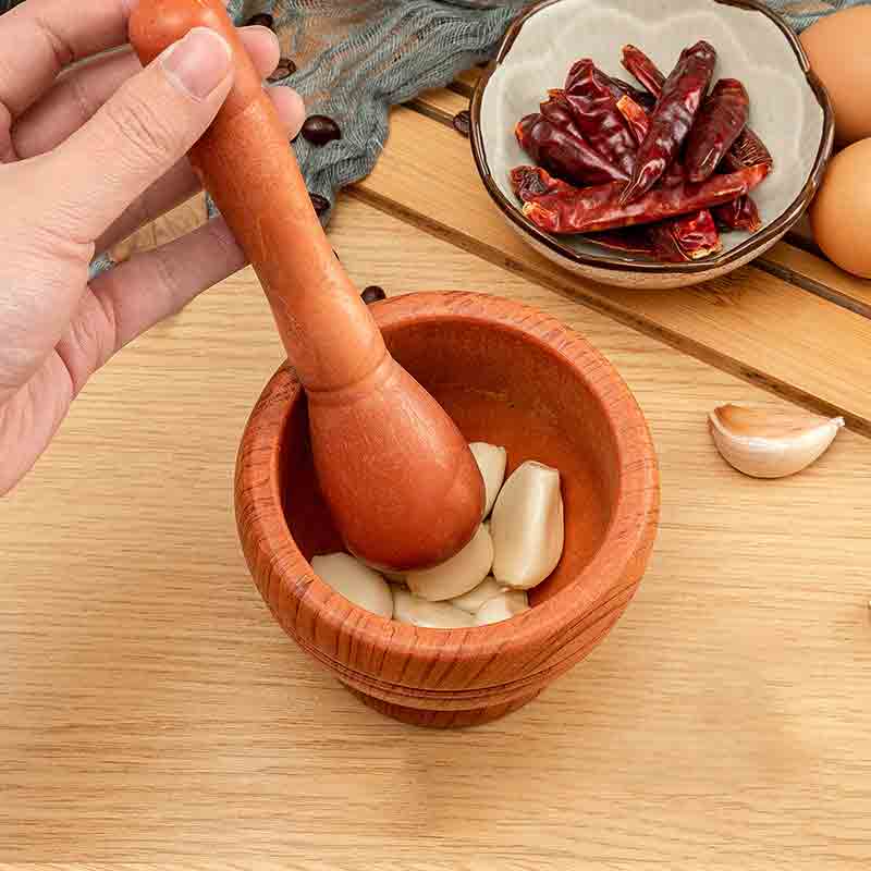 Household Grinder Pressing Garlic Mashed Garlic Mashing Pot Manual Mashing Medicine Pot Jujube Wood Pounding Garlic Stone Mortar