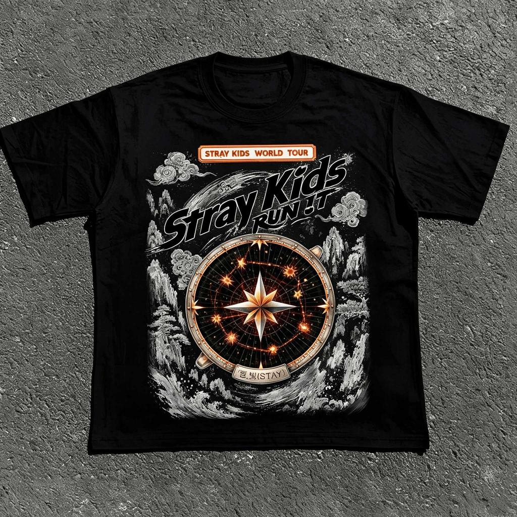 2026 Heißer Verkauf Stray Kids 2026 Welttournee Run It T-Shirt Herren und Damen Sommer Baumwolle Y2K Hemden Mode Kurzarm Oberteil Streetwear Unisex