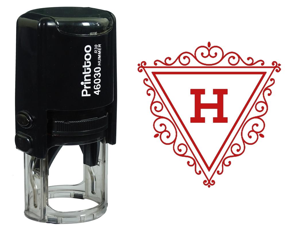 Printtoo H Alphabet Swirl Border Triangle Monogram Initial Self Inking Rubber Stamp Office