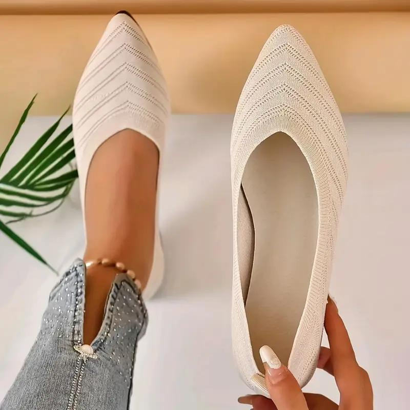 Women's Knitted Flat Shoes Comfy Breathable Solid Color Pointed Toe Shoes Casual Lightweight Slip On Flats