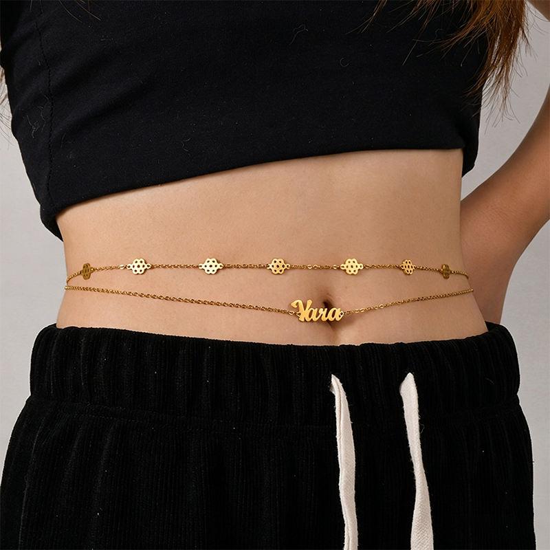 Trendy Stainless Steel Flower Custom Name Double Chain Waist Chain Female Personality Summer Body Chain Jewelry for Women Trendy
