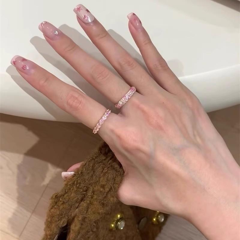 Pink Eyecatching Summer Full Row Crystal Ring With Unique Geometric Style Women For