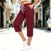 Women Casual Loose Fit Cargo Pants Mid Calf Length Drawstring Waist Elastic Band Pocket Design Comfortable Workwear