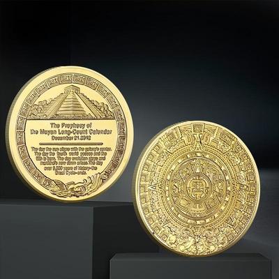 Mayská pamětní mince Pyramida Sluneční hodiny Mince v cizí měně Sběratelská 40mm mince Lucky Love v ochranné kulaté krabičce