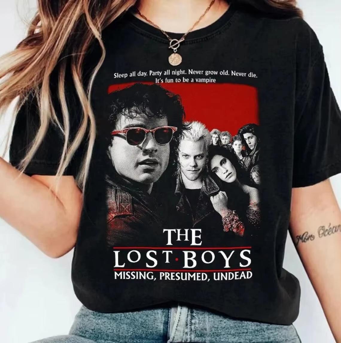 Retro Lost Boy Tshirt Vampire Horror Movie Tshirt for Unisex and Women Summer Black Casual Crew Collar Cotton Tshirt for Women S
