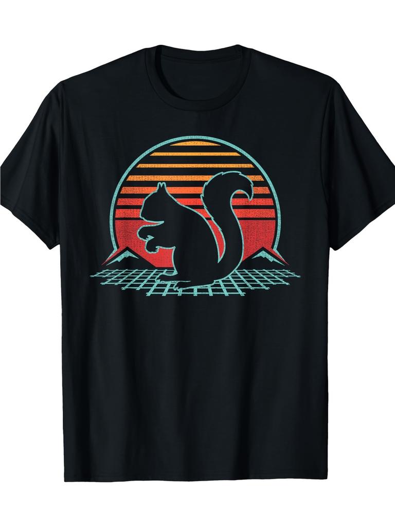 80s Retro Squirrel Graphic TShirt 100 Cotton ONeck Short Sleeve Summer Casual Mens Tshirt Streetwear