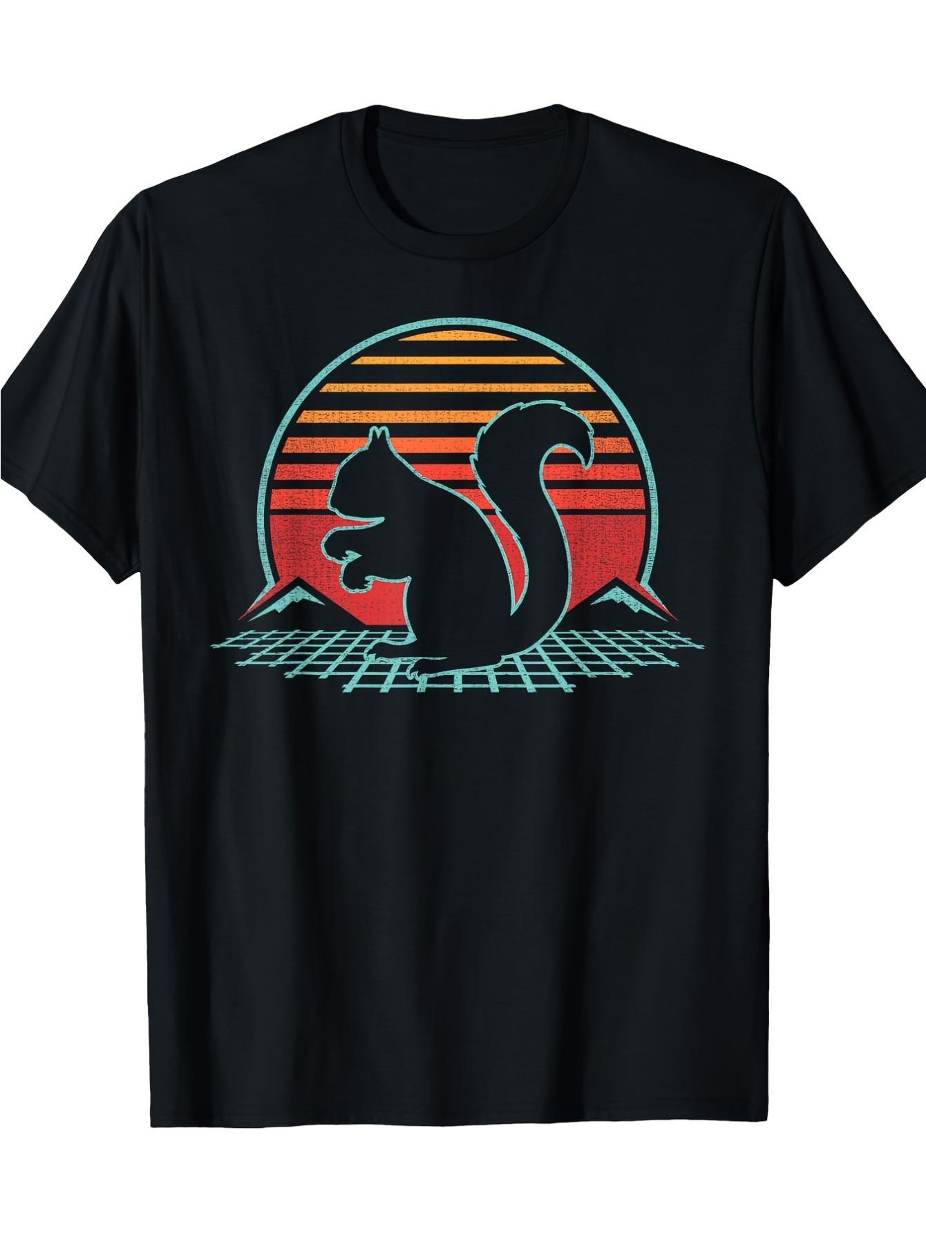 80s Retro Squirrel Graphic TShirt 100 Cotton ONeck Short Sleeve Summer Casual Mens Tshirt Streetwear S
