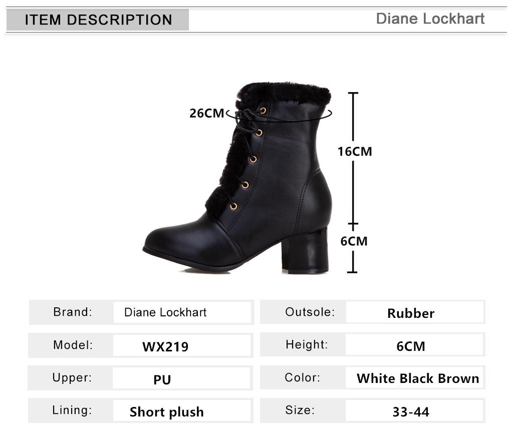 Fashion 2025 Autumn Winter Fur Women Ankle Boots Quality Solid Lace-up Ladies Shoes Fashion Square High Heels Boats Botines Mujer 33
