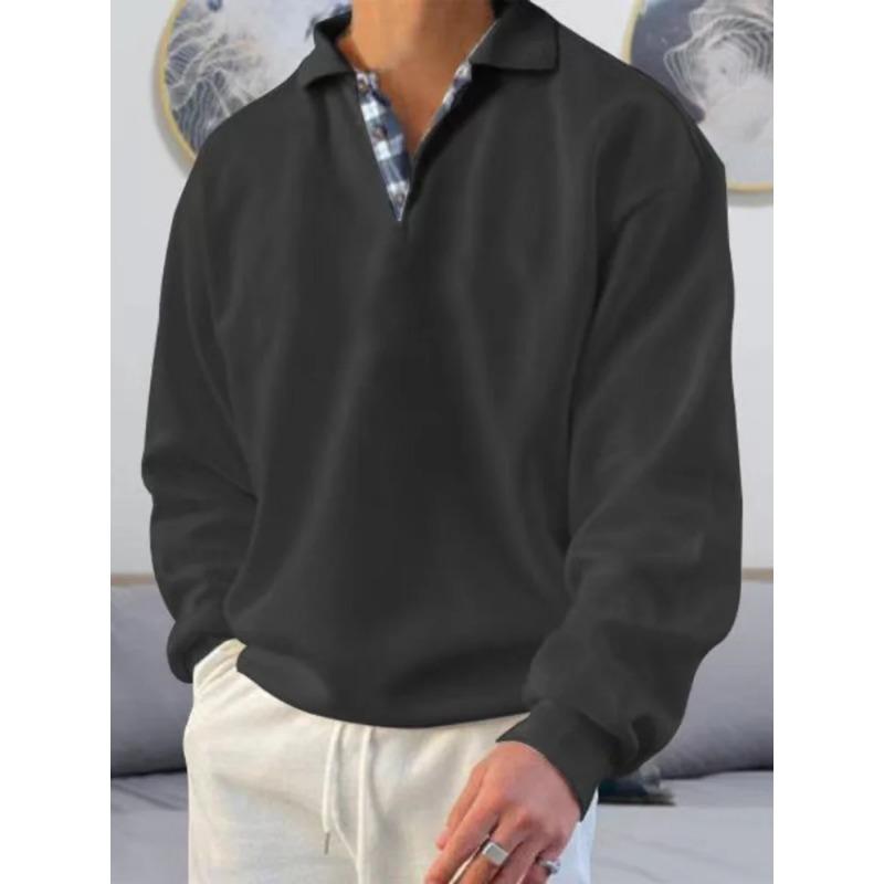 Men Solid Simple Sweatshirts Fashion Splicing Lapel Pullover Hoodie Casual England Style Button Design Long Sleeve