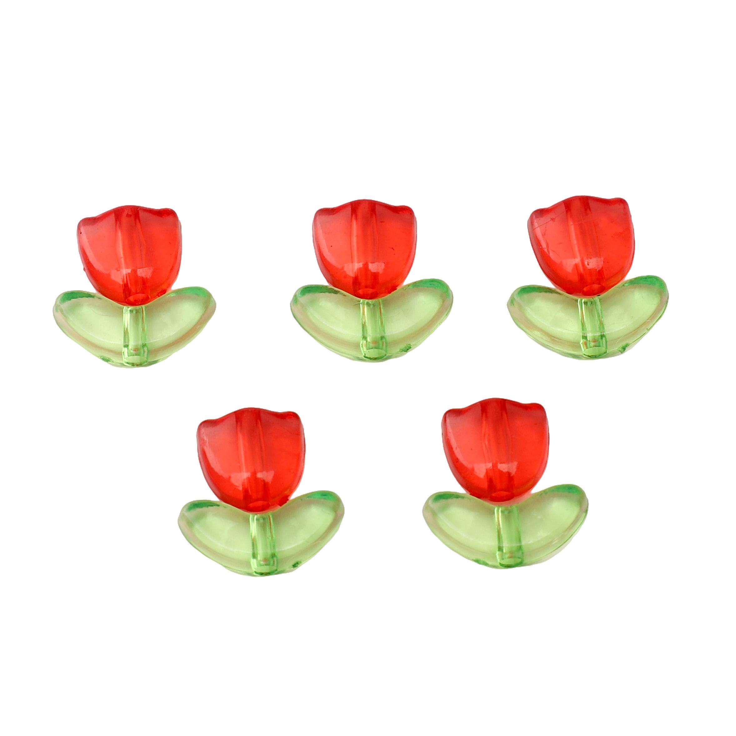 

20 шт./пакет Акрилові намистини-тюльпани для DIY намиста, браслета, сережок, виготовлення ювелірних виробів, ремісничі аксесуари червоний