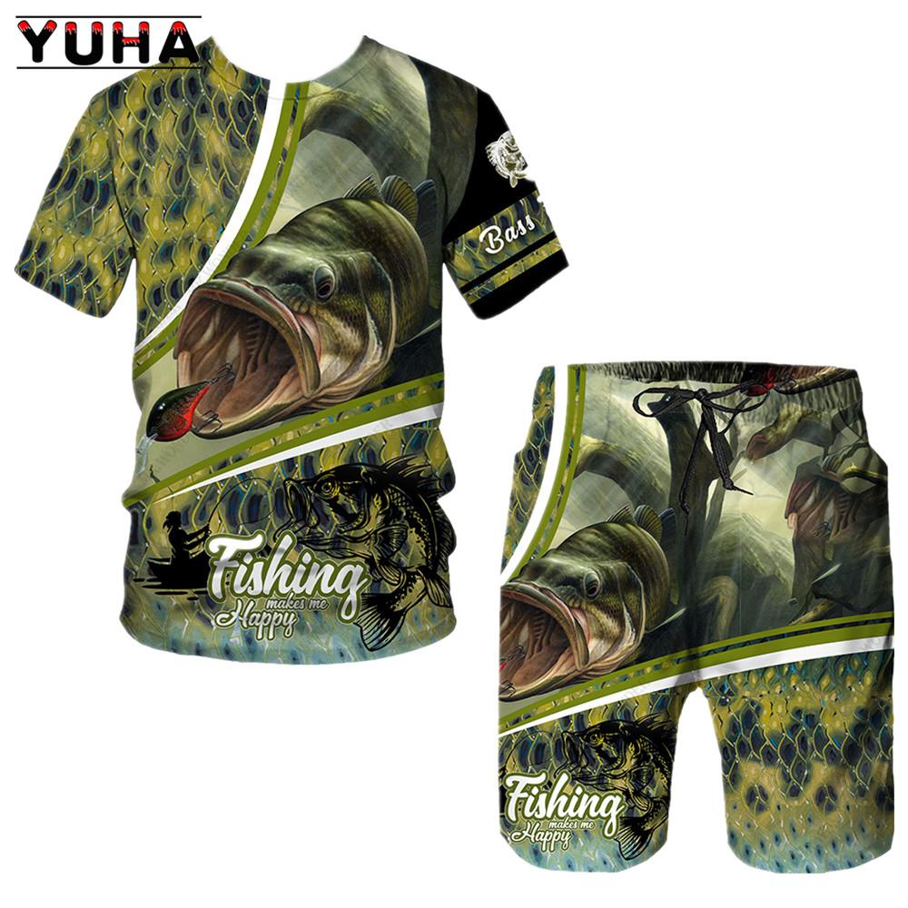 YUHA Angeln Custom 3D Gedruckt Herren Unisex Cool Sommer T-Shirts Kurzarm Freizeit T-Shirts Heiß Zweiteilig
