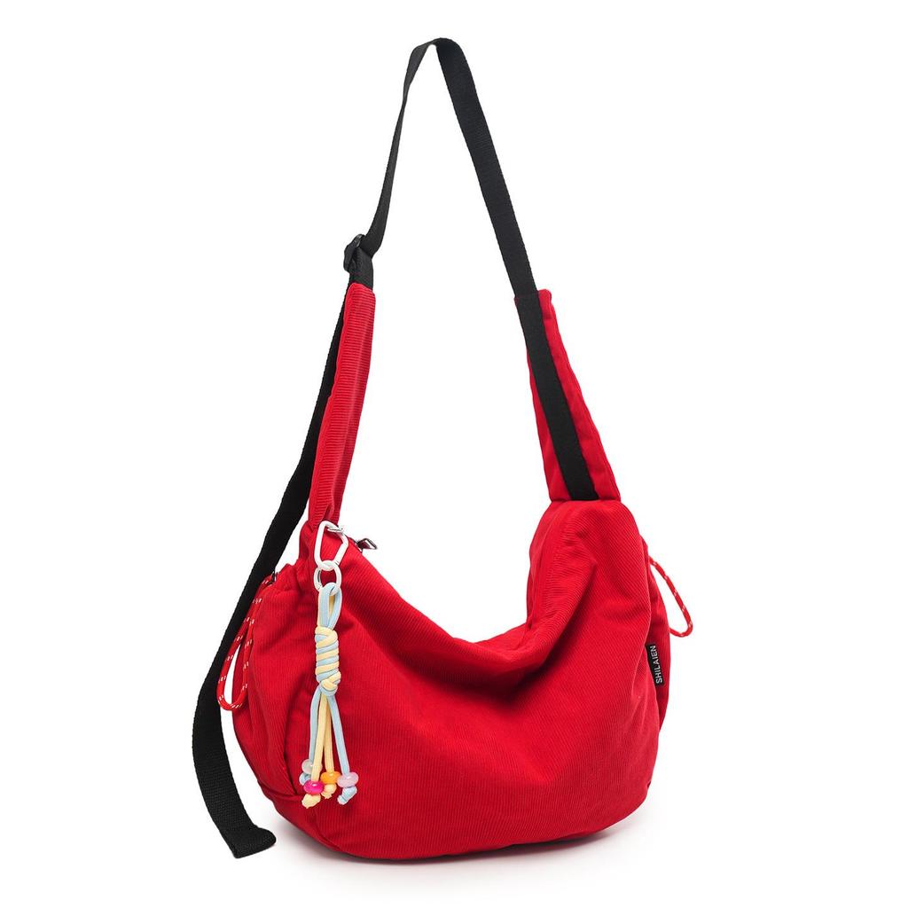 Korean Style Large Capacity Corduroy Shoulder Crossbody Bag - Simple & Fashionable Underarm Design