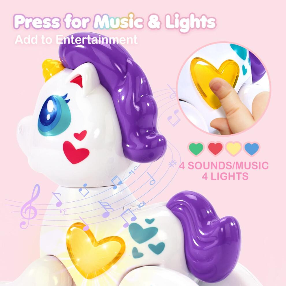hahaland Unicorn Toys for 1 Year Old Girl, Montessori Toys for 1 Year Old Girl Musical Light up Kid Girl Interactive Travel Toys Baby Toys 12-18