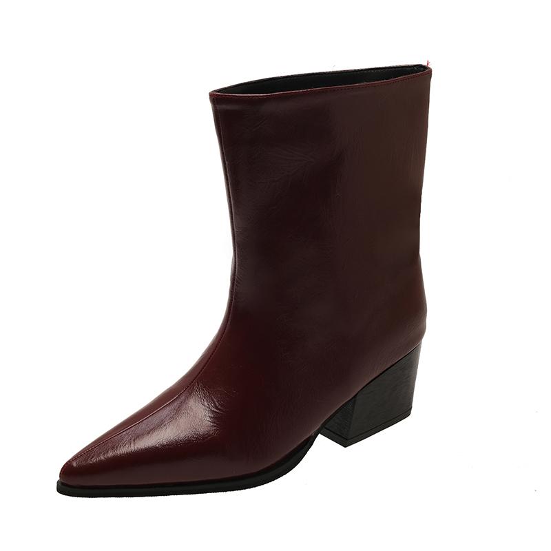Fashion New Women's Leather Kitten Heel Square Toe Slip-on Autumn Knee High Boots Casual Female Long Boots Shoes Knee-High Boots